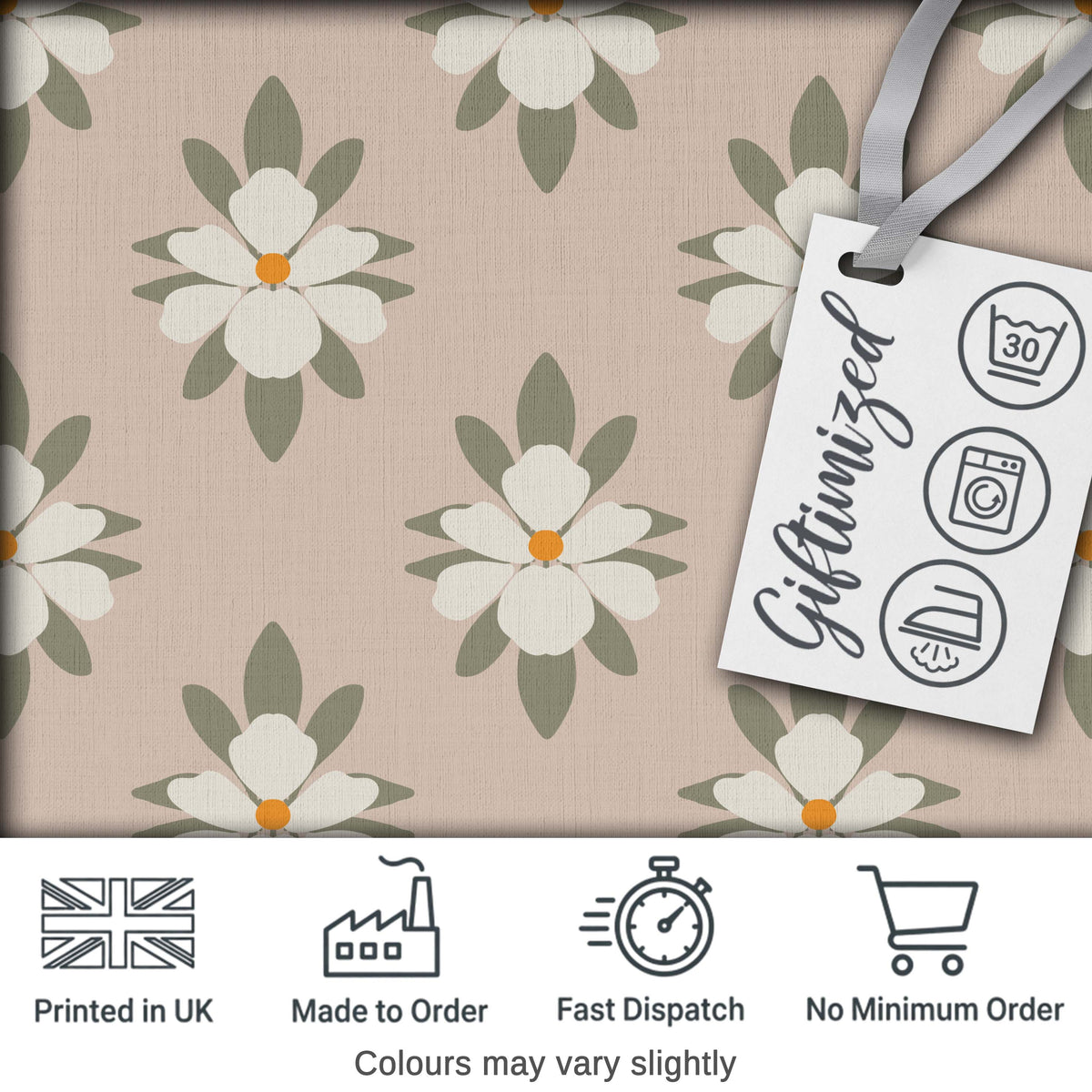 Neutral Daisy Floral Seamless Pattern Warm Beige Botanical Design Digital Print Fabric by the Metre UK Sewing Quilting Textile
