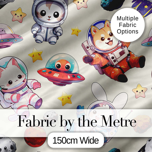 Cute Space Animals Astronaut Seamless Pattern Fun Kids Galaxy Design Digital Print Fabric by the Metre UK Sewing Quilting Textile
