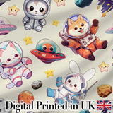 Cute Space Animals Astronaut Seamless Pattern Fun Kids Galaxy Design Digital Print Fabric by the Metre UK Sewing Quilting Textile