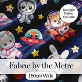 Cute Space Animals Astronaut Seamless Pattern Navy Galaxy Kids Design Digital Print Fabric by the Metre UK Sewing Quilting Textile