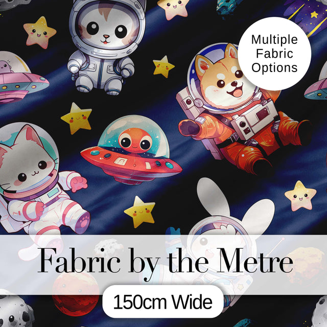 Cute Space Animals Astronaut Seamless Pattern Navy Galaxy Kids Design Digital Print Fabric by the Metre UK Sewing Quilting Textile
