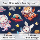 Cute Space Animals Astronaut Seamless Pattern Navy Galaxy Kids Design Digital Print Fabric by the Metre UK Sewing Quilting Textile