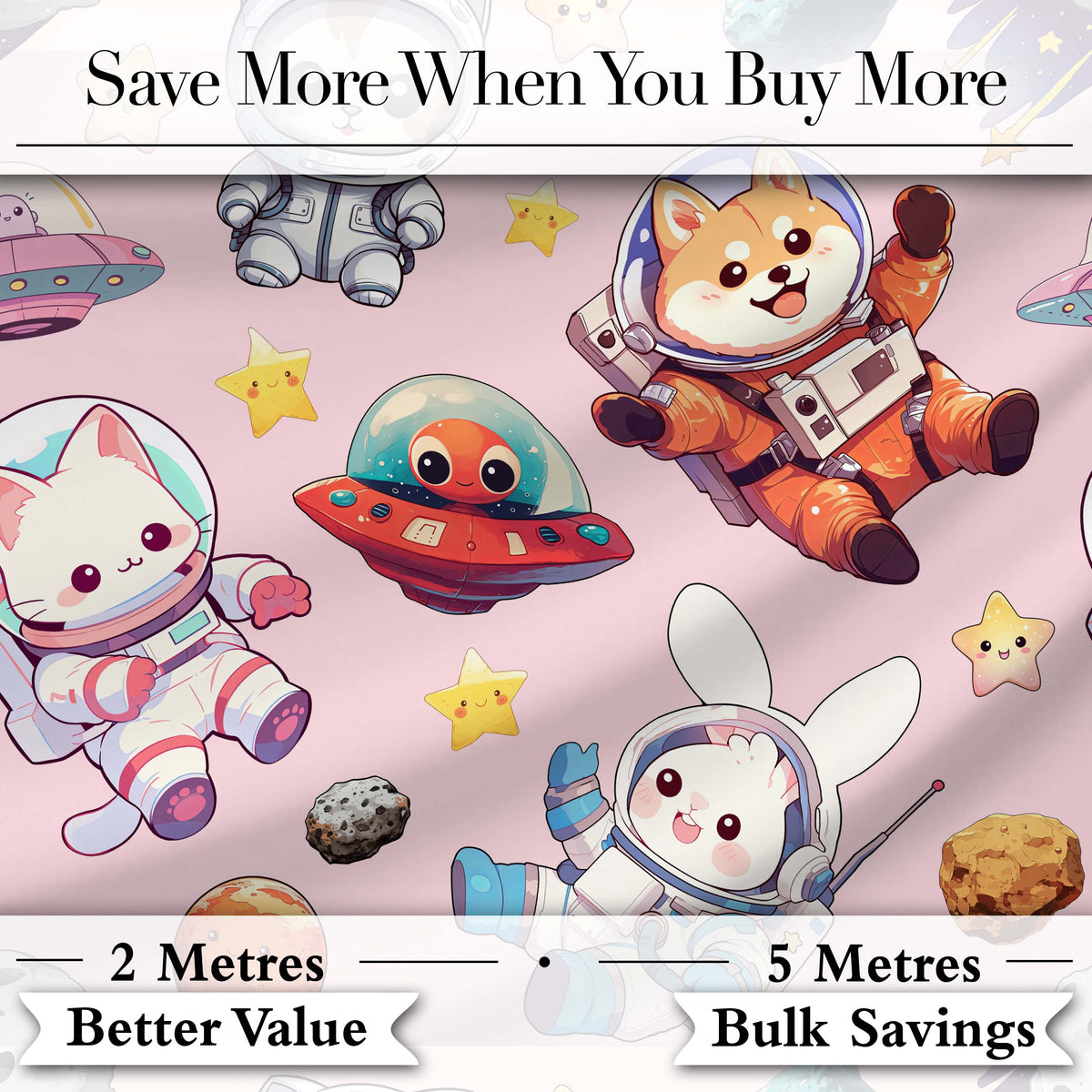 Cute Space Animals Astronaut Seamless Pattern Pink Galaxy Kids Design Digital Print Fabric by the Metre UK Sewing Quilting Textile