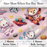 Cute Space Animals Astronaut Seamless Pattern Pink Galaxy Kids Design Digital Print Fabric by the Metre UK Sewing Quilting Textile