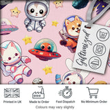 Cute Space Animals Astronaut Seamless Pattern Pink Galaxy Kids Design Digital Print Fabric by the Metre UK Sewing Quilting Textile