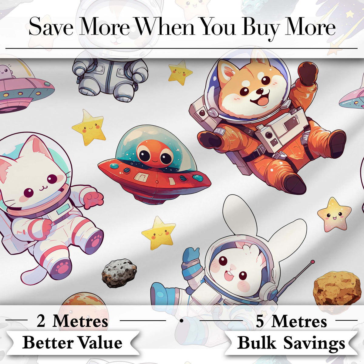 Cute Space Animals Astronaut Seamless Pattern Light Grey Galaxy Kids Design Digital Print Fabric by the Metre UK Sewing Quilting Textile
