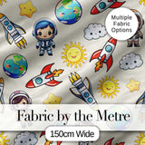 Cute Kids Space Rockets Astronaut Seamless Pattern Fun Galaxy Design Digital Print Fabric by the Metre UK Sewing Quilting Textile