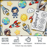 Cute Kids Space Rockets Astronaut Seamless Pattern Fun Galaxy Design Digital Print Fabric by the Metre UK Sewing Quilting Textile