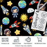 Cute Kids Space Rockets Astronaut Seamless Pattern Black Galaxy Design Digital Print Fabric by the Metre UK Sewing Quilting Textile