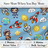 Kids Space Rockets Astronaut Seamless Pattern Blue Sky Background Fun Design Digital Print Fabric by the Metre UK Sewing Quilting Textile