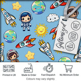 Kids Space Rockets Astronaut Seamless Pattern Blue Sky Background Fun Design Digital Print Fabric by the Metre UK Sewing Quilting Textile