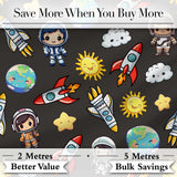 Kids Space Rockets Astronaut Seamless Pattern Dark Grey Background Fun Design Digital Print Fabric by the Metre UK Sewing Quilting Textile