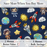 Kids Space Rockets Astronaut Seamless Pattern Navy Blue Background Fun Design Digital Print Fabric by the Metre UK Sewing Quilting Textile