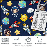 Kids Space Rockets Astronaut Seamless Pattern Navy Blue Background Fun Design Digital Print Fabric by the Metre UK Sewing Quilting Textile