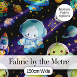 Space Astronaut Alien UFO Seamless  Purple Background Fun Kids Design Digital Print Fabric by the Metre UK Sewing Quilting Textile