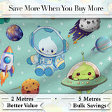 Space Astronaut Alien UFO Seamless  Mint Green Background Fun Kids Design Digital Print Fabric by the Metre UK Sewing Quilting Textile
