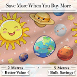 Solar System Sun Earth Planets Seamless  Peach Background Cute Kids Design Digital Print Fabric by the Metre UK Sewing Quilting Textile