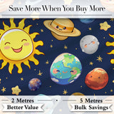 Solar System Sun Earth Planets Seamless  Navy Background Cute Kids Design Digital Print Fabric by the Metre UK Sewing Quilting Textile