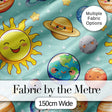 Solar System Planets Smiling Sun Earth Saturn Seamless  Mint Background Digital Print Fabric by the Metre UK Sewing Quilting Textile