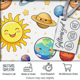 Solar System Planets Smiling Sun Earth Saturn Seamless  White Background Digital Print Fabric by the Metre UK Sewing Quilting Textile