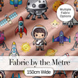 Space Astronaut Rockets UFO Telescope Seamless  Peach Background Digital Print Fabric by the Metre UK Sewing Quilting Textile