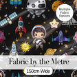Space Astronaut Rockets UFO Telescope Seamless  Dark Grey Background Digital Print Fabric by the Metre UK Sewing Quilting Textile