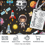 Space Astronaut Rockets UFO Telescope Seamless  Dark Grey Background Digital Print Fabric by the Metre UK Sewing Quilting Textile