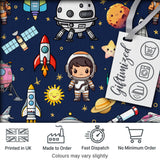 Space Astronaut Rockets UFO Telescope Seamless  Navy Blue Background Digital Print Fabric by the Metre UK Sewing Quilting Textile