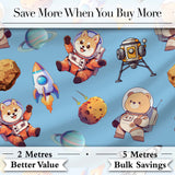Space Dog Bear Astronaut Rockets Planets Seamless  Blue Background Digital Print Fabric by the Metre UK Sewing Quilting Textile