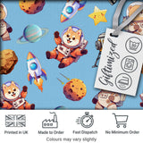 Space Dog Bear Astronaut Rockets Planets Seamless  Blue Background Digital Print Fabric by the Metre UK Sewing Quilting Textile