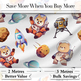 Space Dog Bear Astronaut Rockets Planets Seamless  Light Grey Background Digital Print Fabric by the Metre UK Sewing Quilting Textile