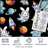 Space Bunny Cat Astronaut Rockets Planets Seamless  Black Background Digital Print Fabric by the Metre UK Sewing Quilting Textile