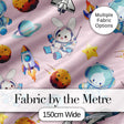 Space Bunny Cat Astronaut Rockets Planets Seamless  Pink Background Digital Print Fabric by the Metre UK Sewing Quilting Textile