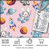 Space Bunny Cat Astronaut Rockets Planets Seamless  Pink Background Digital Print Fabric by the Metre UK Sewing Quilting Textile