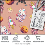 Space Cat Astronaut Girl Rockets Stars Seamless  Peach Background Digital Print Fabric by the Metre UK Sewing Quilting Textile