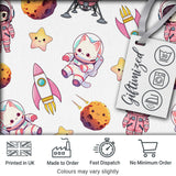 Space Cat Astronaut Girl Rockets Stars Seamless  Grey Background Digital Print Fabric by the Metre UK Sewing Quilting Textile