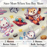 Space Animals Astronaut Dog Bunny UFO Stars Seamless  Cream Background Digital Print Fabric by the Metre UK Sewing Quilting Textile