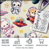Space Animals Astronaut Dog Bunny UFO Stars Seamless  Cream Background Digital Print Fabric by the Metre UK Sewing Quilting Textile