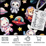 Space Animals Astronaut Dog Bunny UFO Stars Seamless  Black Background Digital Print Fabric by the Metre UK Sewing Quilting Textile