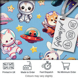 Space Animals Astronaut Dog Bunny UFO Stars Seamless  Blue Background Digital Print Fabric by the Metre UK Sewing Quilting Textile