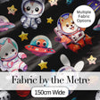 Space Animals Astronaut Dog Bunny UFO Stars Seamless  Dark Background Digital Print Fabric by the Metre UK Sewing Quilting Textile