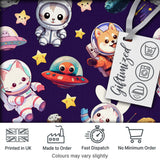Space Animals Astronaut Dog Bunny UFO Stars Seamless  Purple Background Digital Print Fabric by the Metre UK Sewing Quilting Textile