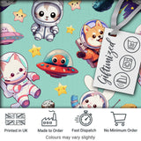 Space Animals Astronaut Dog Bunny UFO Stars Seamless  Mint Background Digital Print Fabric by the Metre UK Sewing Quilting Textile