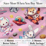 Space Animals Astronaut Dog Bunny UFO Stars Seamless  Soft Pink Background Digital Print Fabric by the Metre UK Sewing Quilting Textile