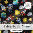Cartoon Space Rockets  Sun Earth Clouds Stars Seamless  Dark Grey Background Digital Print Fabric by the Metre UK Sewing Quilting Textile