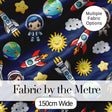 Cute Cartoon Space Rockets  Sun Earth Clouds Stars Seamless  Navy Background Digital Print Fabric by the Metre UK Sewing Quilting Textile