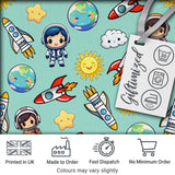 Cute Cartoon Space Rockets  Sun Earth Clouds Stars Seamless  Mint Background Digital Print Fabric by the Metre UK Sewing Quilting Textile