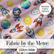 Cartoon Space Rockets  Sun Earth Clouds Stars Seamless  Blush Pink Background Digital Print Fabric by the Metre UK Sewing Quilting Textile