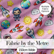 Cartoon Space Rockets  Sun Earth Clouds Stars Seamless  Soft Pink Background Digital Print Fabric by the Metre UK Sewing Quilting Textile