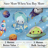 Space Astronaut Alien UFO Planets Meteors Stars Seamless  Blue Background Digital Print Fabric by the Metre UK Sewing Quilting Textile